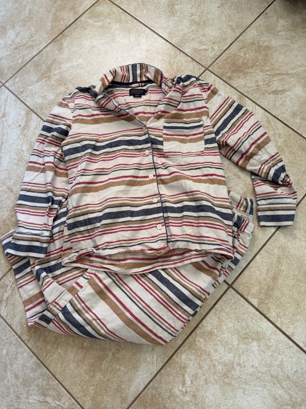PENDLETON Cream Bridger Stripe Cotton Flannel Two-Piece Pajama Set Women's S